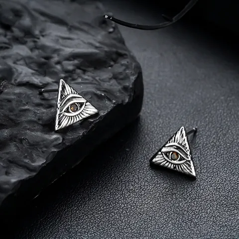 Retro Gothic Copper Eye Of Providence Triangle Stud Earrings With Rhinestone All Seeing Eye Punk Earrings For Men Women