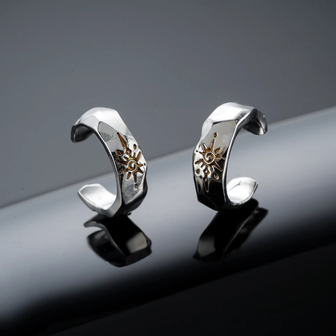 Vintage Hammered Copper Ear Cuffs For Men Women Non Piercing Sun Starburst Pattern Clip On Earrings Fashion Unisex Jewelry