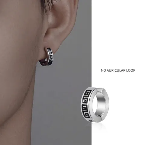 Titanium Staal Meander Patroon Oorclip Voor Mannen Vrouwen Hip Hop Geometrische Meander Niet Gepiercte Oorcuff Sieraden