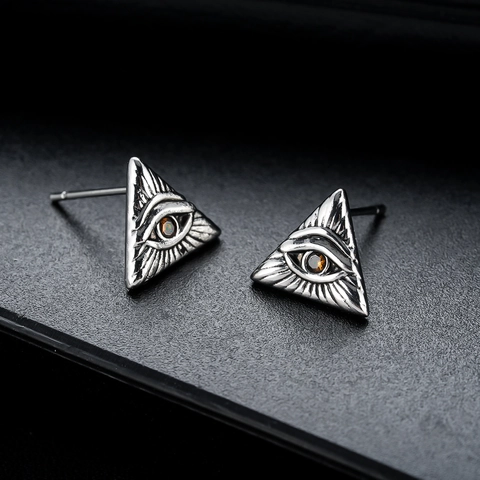 Retro Gothic Copper Eye Of Providence Triangle Stud Earrings With Rhinestone All Seeing Eye Punk Earrings For Men Women