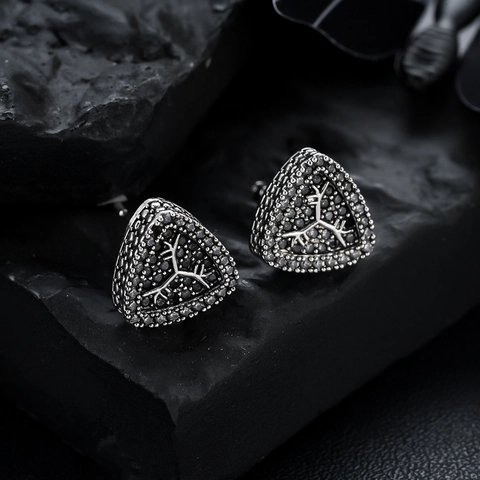 Pendientes de Botón Triángulo Geométrico de Cobre Con Estrás Incrustado Estilo Punk Gótico Joyería de Moda para Hombre Mujer Unisex