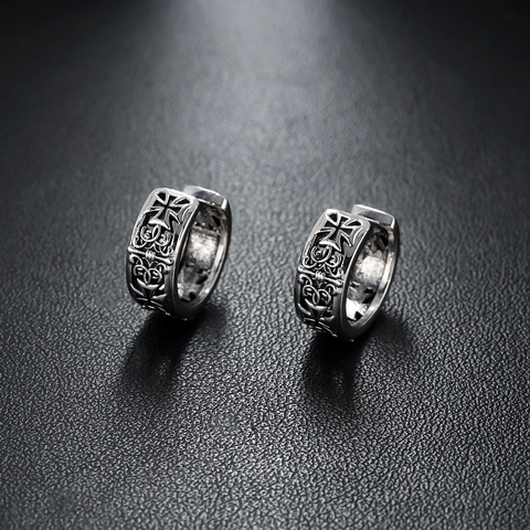 Heren Vintage Kruis Oorchet Koper Verzilverd Gotisch Punk Geometrisch Oorring Mode Sieraden Cadeau