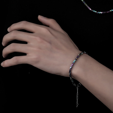 Trendy Roestvrij Staal Hematiet Geometrische Kubuskraal Halsketting Armband Set Irillerend Meerkleurig Sieraden Voor Mannen Vrouwen