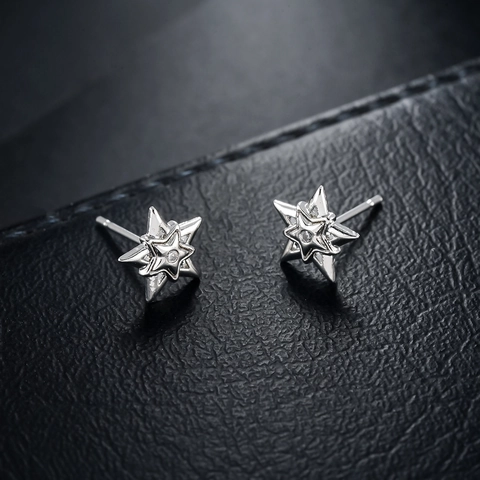 Orecchini a Bottone a Pentagramma in Rame e Strass di Moda per Uomo Donna Gioielli Geometrici a Stella a Doppio Strato Placcati in Argento