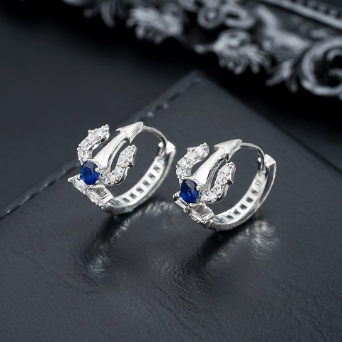 Poseidon Trident Hoop Earrings Copper Zirconia Inlaid Baroque Gothic Punk Luxury Jewelry Gift for Men Women Unisex Accessory