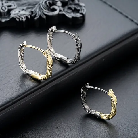Mobius Twisted Hoop Earrings Metal Hammered Texture Geometric Earrings Unisex Minimalist Fashion Jewelry Copper Earrings