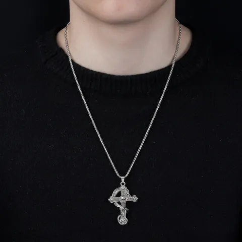 Gothic Dragon Coiled Cross Pendant Necklace With Skull Detail Punk Titanium Steel Box Chain Unisex Fashion Jewelry