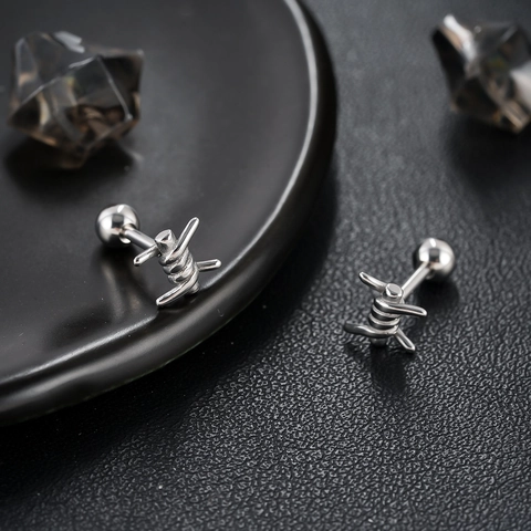 Punk Titanium Steel Barbed Wire Knot Stud Earrings For Men Women Gothic Industrial Style Silver Color Screw Back Ear Jewelry