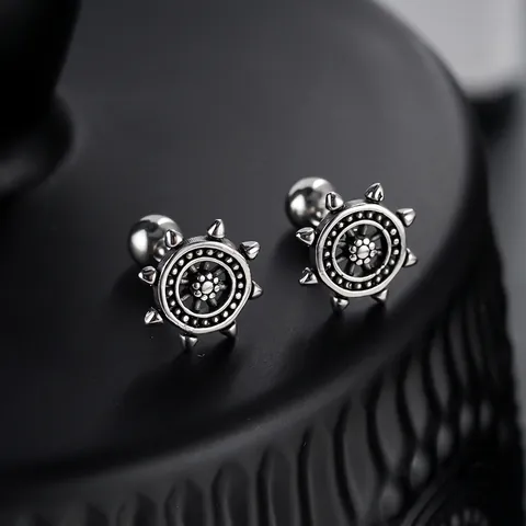Orecchini a Bottone a Forma di Timone in Acciaio Inossidabile Vintage Punk Nautico Gioielli Retrò Unisex
