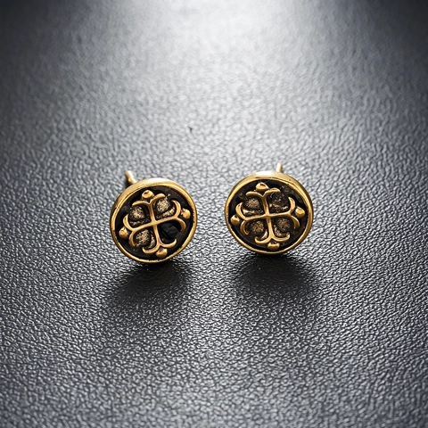 Retro Copper Cross Flower Stud Earrings For Men Women Antique Gold Silver Plated Gothic Hip Hop Unisex Geometric Jewelry