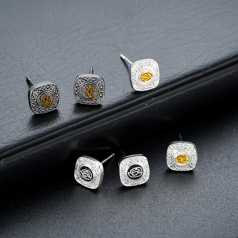 Vintage Titanium Steel Square Stud Earrings For Men Women Retro Punk Geometric Electroplated Hip Hop Jewelry Accessory