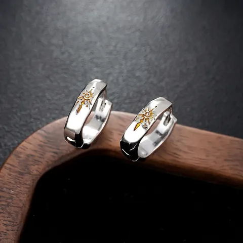 Retro Copper Electroplated Sun Pattern Hoop Earrings For Men Women Vintage Hip Hop Style Huggie Earrings Versatile Jewelry