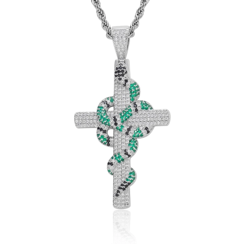 Collar con Colgante de Cruz y Serpente Hip Hop Acero de Titanio Circonia Pavé Micro Incrustada Cadena de Cuerda Joyas Streetwear Retro para Hombre Mujer