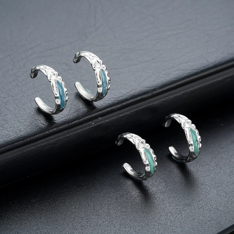 Unisex Kupfer Ear Cuff Ohne Piercing Unregelmäßige Lavatextur Minzgrün Blau Emaille Minimalistisch Ohrring Modeschmuck