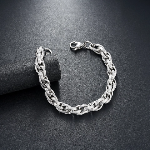 Bracciale da Uomo Minimalista in Acciaio al Titanio a Catena Intrecciata Argento Spesso Bracciale per Donna Unisex Gioielli di Moda