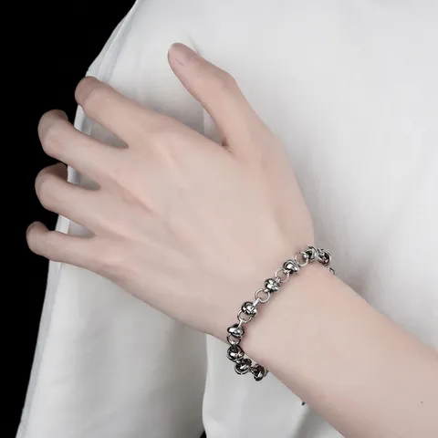 Minimalist Stainless Steel Knotted Chain Bracelet For Men Women Polished Silver Metallic Link Bracelet Unisex Jewelry Gift