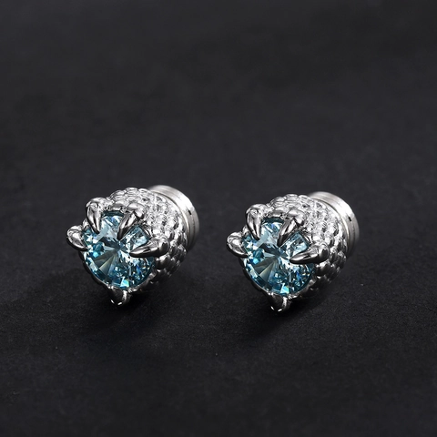 Boucle d'Oreille Magnétique Griffe de Dragon Strass Bleu Clair en Cuivre pour Homme et Femme Sans Perçage Style Hip Hop Punk