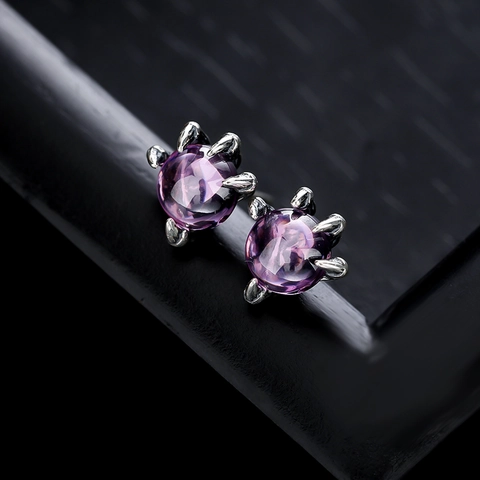 Boucles d'Oreilles Clous Griffe de Dragon Strass Violet Vintage pour Femmes Bijoux en Cuivre Gothiques avec Tige en Acier