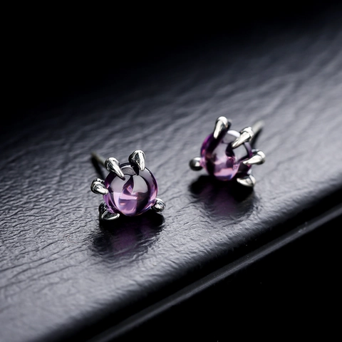 Boucles d'Oreilles Clous Griffe de Dragon Strass Violet Vintage pour Femmes Bijoux en Cuivre Gothiques avec Tige en Acier