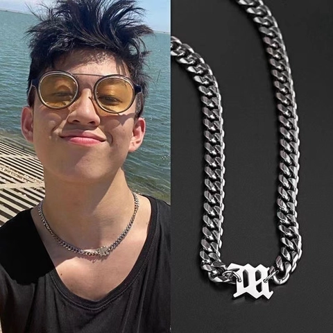 Gothic Letter Pendant Cuban Link Chain Titanium Steel Necklace Bracelet For Men Women Hip Hop Silver Neck Jewelry Accessories