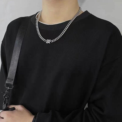 Gothic Letter Pendant Cuban Link Chain Titanium Steel Necklace Bracelet For Men Women Hip Hop Silver Neck Jewelry Accessories