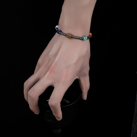 Handgefertigt Naturstein Hämatit Perlenarmband Für Damen Herren Vintage Chinesischer Stil Geometrisch Mehrfarbig Quadratisch Rund Perlen Armband Schmuck