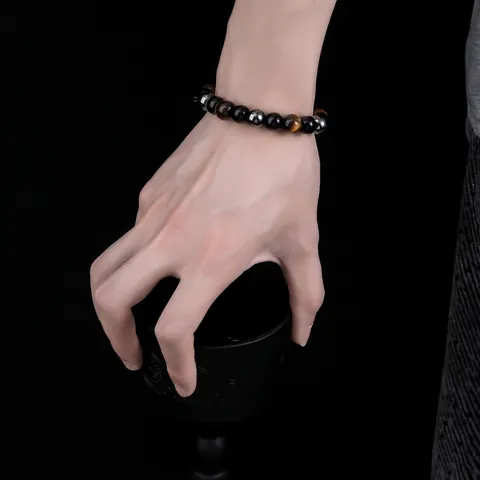 Naturstein Perlenarmband Für Herren Dreifarbig Obsidian Tigerauge Hämatit Handgemacht Minimalistisch Elastisch Schmuck Geschenk