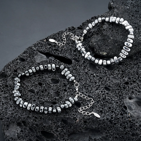 Neuer Chinesischer Stil Zerstoßenes Silber Spleißen Hämatit Armband Minimalismus Titanstahl Verstellbare Perlen Handkette Für Herren Damen