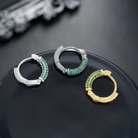 Kupfer Smaragdgrün Strass Huggie Hoop Ohrringe Für Herren Damen Geometrische Pavé Fassung Gold Silber Schwarz Modeschmuck