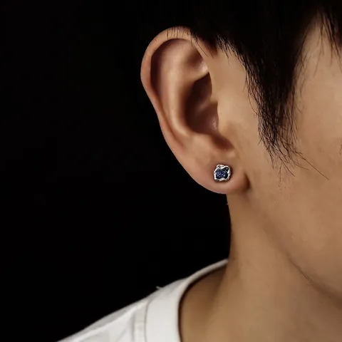 Irregular Copper Drip Oil Starry Blue Black Magnetic Ear Clip Stud Earrings For Women Men Sophisticated Unisex Trendy Jewelry