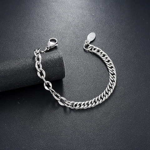 Bracciale da Uomo in Acciaio Inossidabile a Catena Barbazzale Asimmetrica Punk Hip Hop O-Link Gioielli Minimalisti da Polso