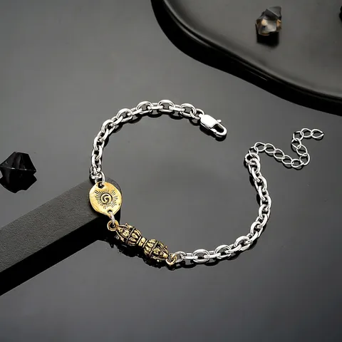 Pulsera Vajra De Estilo Étnico Tibetano Vintage Para Hombres Mujeres De Acero Inoxidable Bicolor Oro Plata Joyería Religiosa