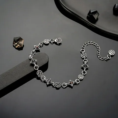 Bracciale in Rame con Zirconia Croce Retrò Gotico Braccialetto con Ciondoli a Stella per Uomo Donna Gioielli di Moda Regalo