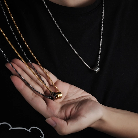 Minimalist Titanium Steel Cylindrical Pendant Necklace For Men Women Grooved Design Geometric Box Chain Jewelry Gift