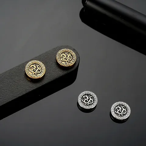 Vintage Copper Dragon Pattern Magnetic Clip-on Earrings For Men Women Greek Key Meander Pattern Non Pierced Ear Clips Jewelry