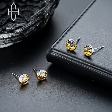 Trendige Kupfer Galvanisierte Berg Textur Ohrstecker Für Herren Damen Asymmetrische Zweifarbige Lava Design Schmuck Zubehör