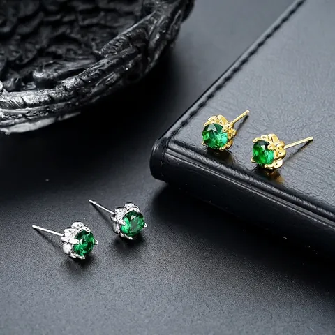 Minimalist Copper Green Rhinestone Stud Earrings Four Prong Fashion Ear Jewelry For Men Women Gold Silver Plated Accessory