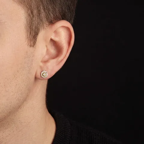 Orecchini a Bottone Esagonali in Rame Moderni Minimalisti Geometrici con Strass Galvanizzati Gioielli Piercing Unisex