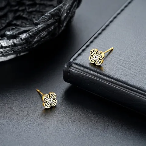 Vintage Kupfer Hohl Kreuz Ohrstecker Für Herren Damen Galvanisiert Gold Glückswolke Design Mode Schmuck Geschenk