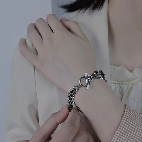 Bracelet Chaîne Double Couche En Acier Titane Style Rétro Hip Hop Bijoux À Fermoir À Bascule Pour Hommes Unisexe