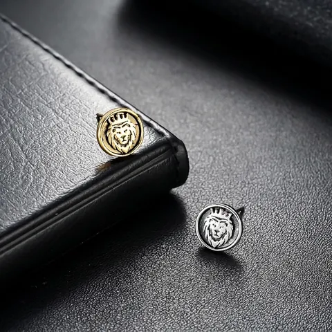 Vintage Crown Lion Head Stud Earrings For Men Women Retro Copper Electroplated Hip Hop Punk Style Jewelry Accessories