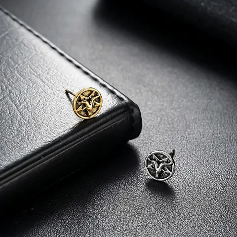Pendientes de Botón Baphomet Cabeza de Cabra Góticos Vintage Cobre Galvanizado Poste de Acero de Titanio Joyería Punk Unisex