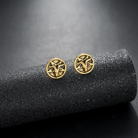 Pendientes de Botón Baphomet Cabeza de Cabra Góticos Vintage Cobre Galvanizado Poste de Acero de Titanio Joyería Punk Unisex