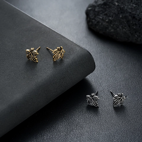 Vintage Maple Leaf Stud Earrings Antique Silver Gold Electroplated Copper Botanical Ear Jewelry For Men Women Daily Accessories