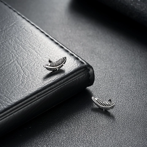 Vintage Titanium Steel Feather Stud Earrings For Men Women Unisex Retro Geometric Electroplated Ear Jewelry Non-Fading