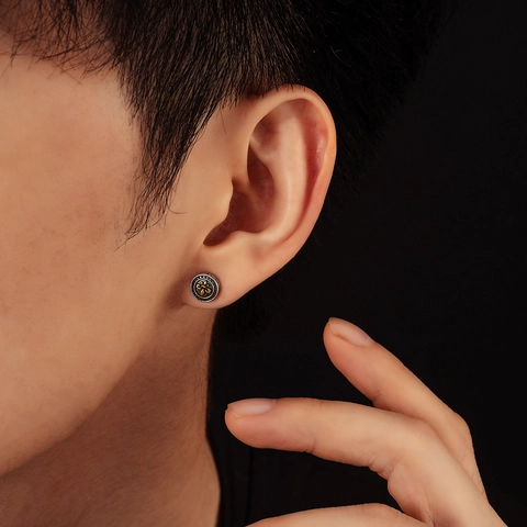 Vintage Copper Fleur De Lis Stud Earrings For Men Women Antique Punk Style Gothic Electroplated Round Ear Jewelry Accessory