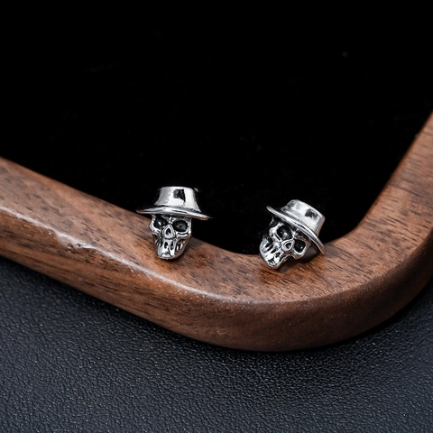 Punk Gentleman Schedel Oorknopjes Voor Mannen Vrouwen Antiek Koper Gothic Halloween Sieraden Hoge Hoed Geest Bot Oorbellen