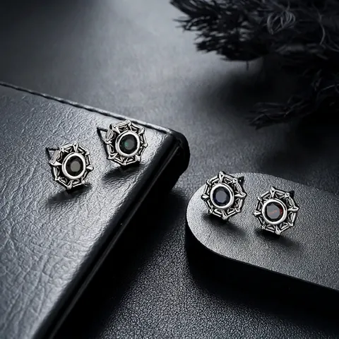 Vintage Octagram Stud Earrings Copper Rhinestone Gothic Punk Earrings With 925 Sterling Silver Earring Post For Men Women Jewelry
