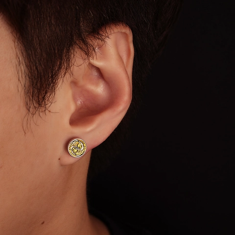 Vintage Copper Dragon Stud Earrings With Stainless Steel Post Retro Embossed Mythical Creature Gold Silver Unisex Jewelry