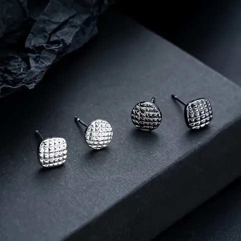 Unisex Copper Geometric Waffle Pattern Stud Earrings With Stainless Steel Post Electroplated Punk Minimalist Jewelry Accessory